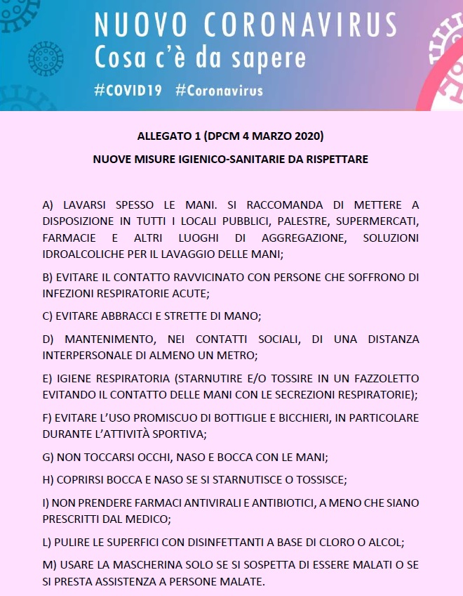 Locandina nuove misure Coronavirus 5 marzo 2020